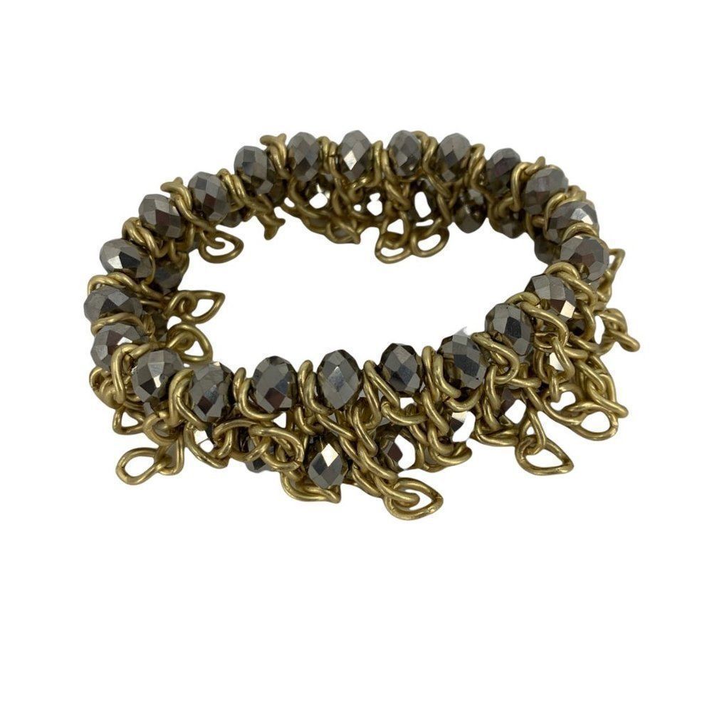 Bold Chain Link and Stone Bead Bracelet Stretch Statement Flexible 0053